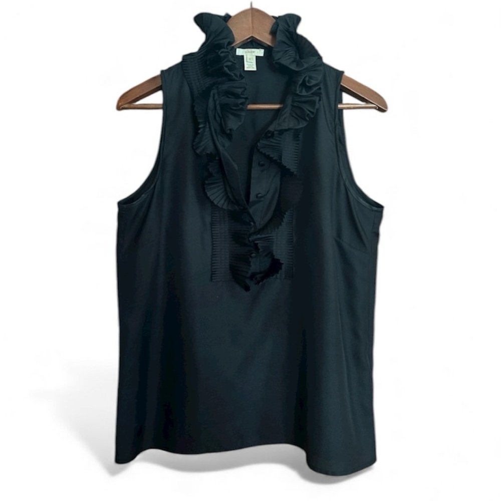 EUC Like New, Women’s J.Crew Victoria Silk Ruffle Cami, Black, Size 8P